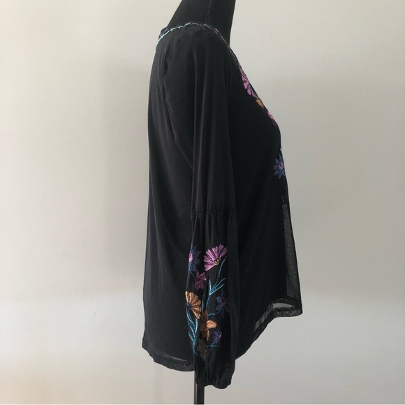 Women’s Style & co Black Floral Embroidery Long sleeve blouse top size S - Picture 4 of 14